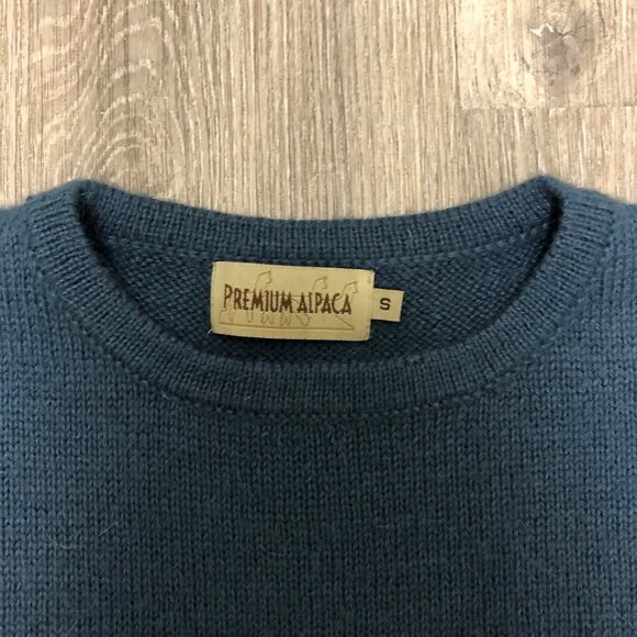 Premium Alpaca Crewneck Sweater Size Small 100% Alpaca Blue Pullover Knit Top - Picture 9 of 11